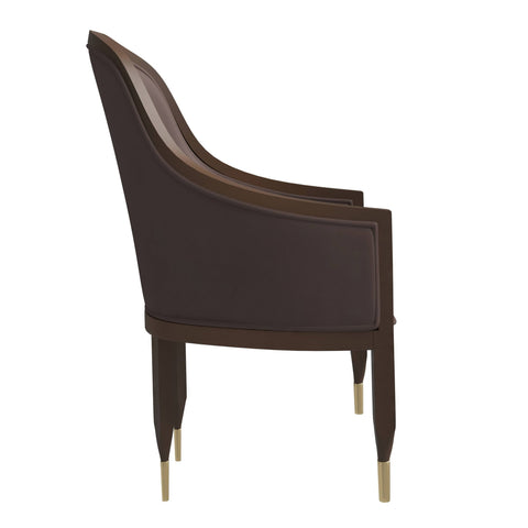 Belle Leather Dining Chair with Arms and Gold Metal Caps with Rubberwood Frame and Legs Set of 2