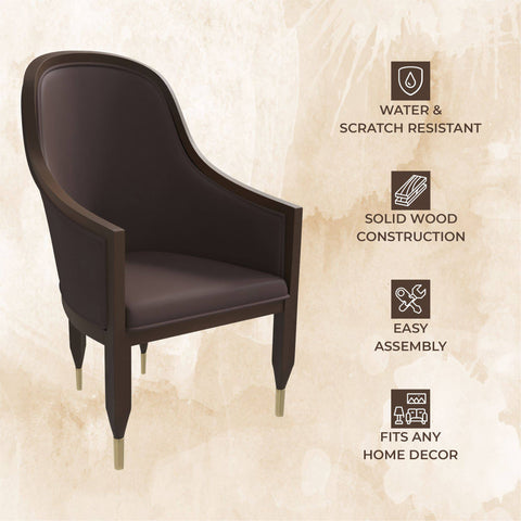 Belle Leather Dining Chair with Arms and Gold Metal Caps with Rubberwood Frame and Legs Set of 4