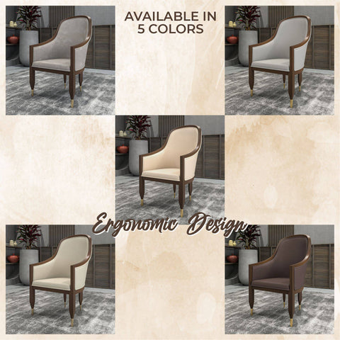 Belle Leather Dining Chair with Arms and Gold Metal Caps with Rubberwood Frame and Legs Set of 4