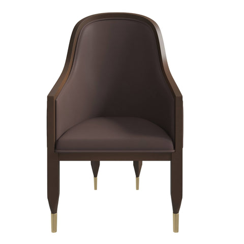 Belle Leather Dining Chair with Arms and Gold Metal Caps with Rubberwood Frame and Legs Set of 4