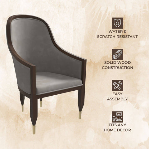 Belle Leather Dining Chair with Arms and Gold Metal Caps with Rubberwood Frame and Legs Set of 2