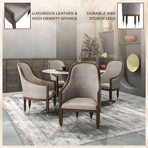 Belle Leather Dining Chair with Arms and Gold Metal Caps with Rubberwood Frame and Legs Set of 2