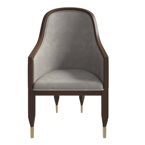 Belle Leather Dining Chair with Arms and Gold Metal Caps with Rubberwood Frame and Legs Set of 2