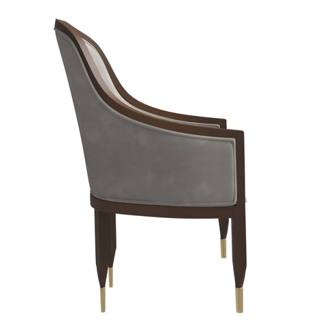 Belle Leather Dining Chair with Arms and Gold Metal Caps with Rubberwood Frame and Legs Set of 2