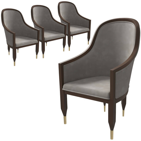 Belle Leather Dining Chair with Arms and Gold Metal Caps with Rubberwood Frame and Legs Set of 4