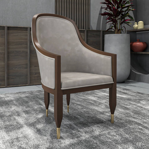 Belle Leather Dining Chair with Arms and Gold Metal Caps with Rubberwood Frame and Legs Set of 4