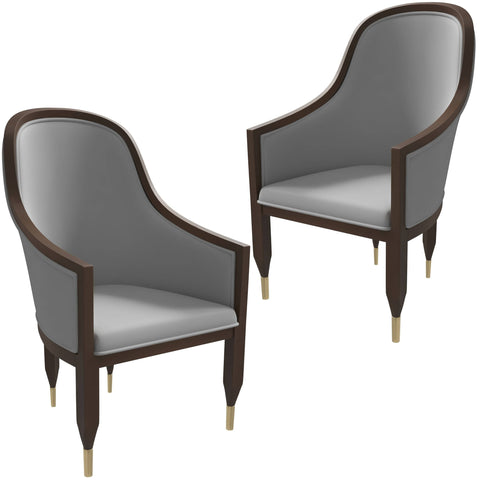 Belle Leather Dining Chair with Arms and Gold Metal Caps with Rubberwood Frame and Legs Set of 2