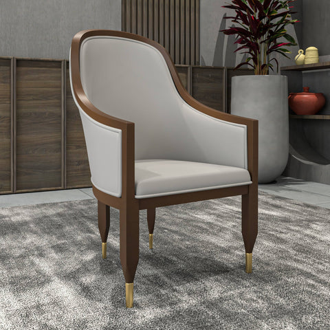 Belle Leather Dining Chair with Arms and Gold Metal Caps with Rubberwood Frame and Legs Set of 2