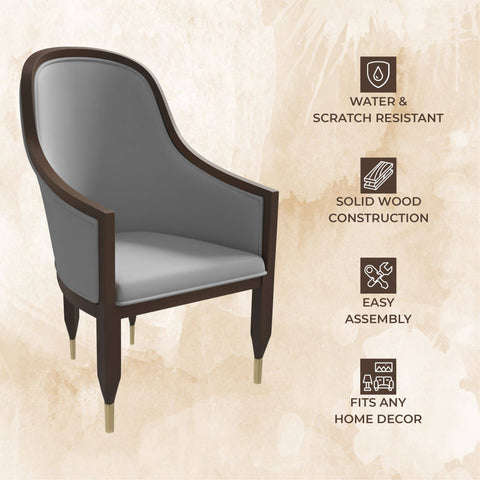 Belle Leather Dining Chair with Arms and Gold Metal Caps with Rubberwood Frame and Legs Set of 2