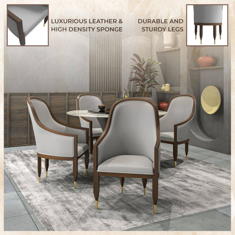 Belle Leather Dining Chair with Arms and Gold Metal Caps with Rubberwood Frame and Legs Set of 2