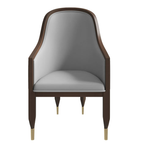 Belle Leather Dining Chair with Arms and Gold Metal Caps with Rubberwood Frame and Legs Set of 2