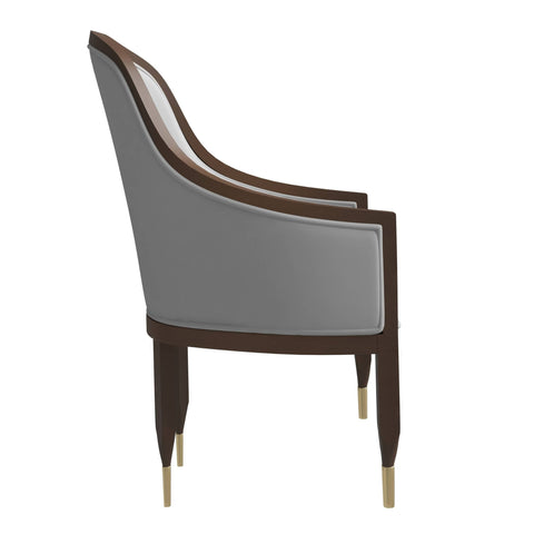 Belle Leather Dining Chair with Arms and Gold Metal Caps with Rubberwood Frame and Legs Set of 2