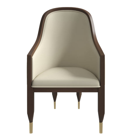 Belle Leather Dining Chair with Arms and Gold Metal Caps with Rubberwood Frame and Legs Set of 2