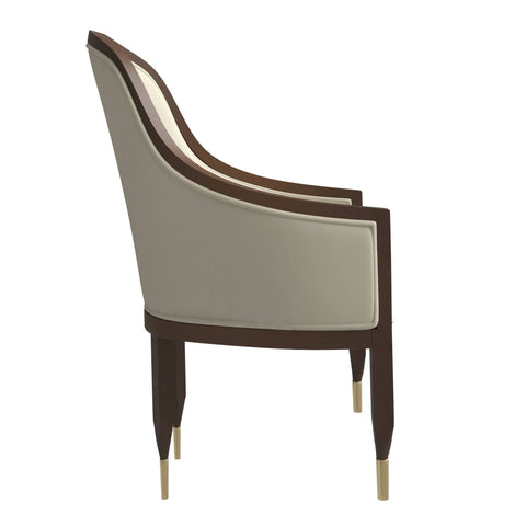 Belle Leather Dining Chair with Arms and Gold Metal Caps with Rubberwood Frame and Legs Set of 2