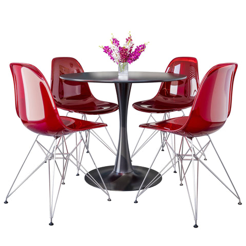 Bristol 5-Piece Dining Set 35" Round Dining Table in Black Iron - 4 ABS Plastic Side Chair in Chrome