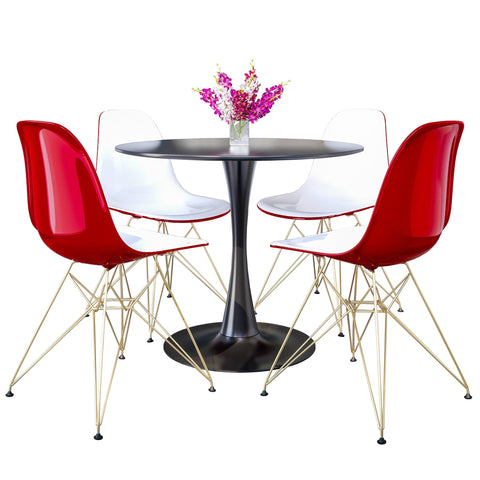 Bristol 5-Piece Dining Set 35" Round Dining Table in Black Iron - 4 ABS Plastic Side Chair in Gold