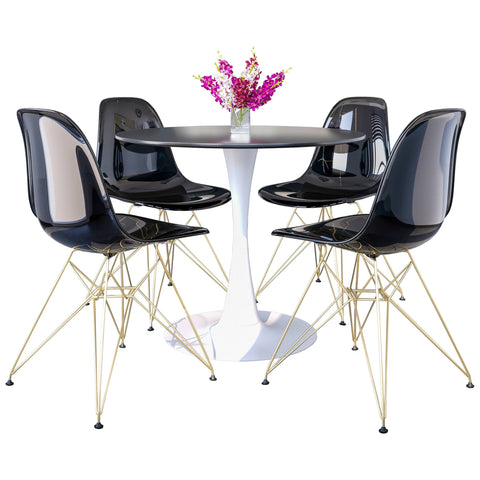 Bristol 5-Piece Dining Set with 35" Round Dining Table and 4 ABS Plastic Chairs with Gold Base