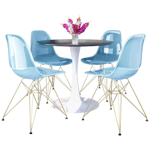 Bristol 5-Piece Dining Set with 35" Round Dining Table and 4 ABS Plastic Chairs with Gold Base