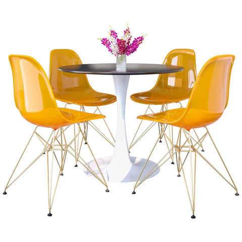 Bristol 5-Piece Dining Set with 35" Round Dining Table and 4 ABS Plastic Chairs with Gold Base