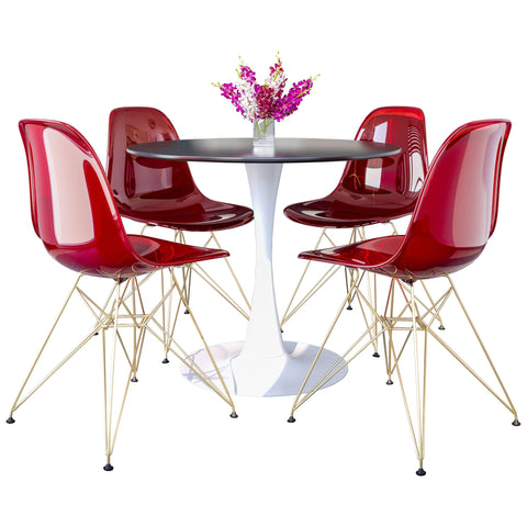 Bristol 5-Piece Dining Set with 35" Round Dining Table and 4 ABS Plastic Chairs with Gold Base