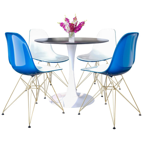 Bristol 5-Piece Dining Set with 35" Round Dining Table and 4 ABS Plastic Chairs with Gold Base