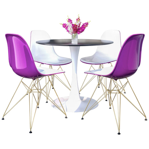 Bristol 5-Piece Dining Set with 35" Round Dining Table and 4 ABS Plastic Chairs with Gold Base