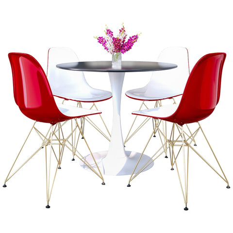 Bristol 5-Piece Dining Set with 35" Round Dining Table and 4 ABS Plastic Chairs with Gold Base