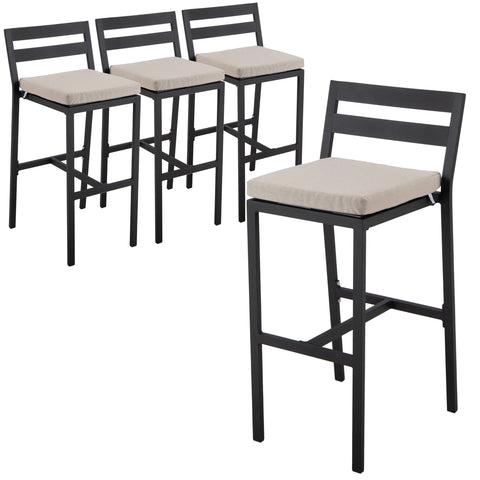 Chelsea Modern Patio Bar Chair in Powder-Coated Aluminum with Removable Cushion Set of 4