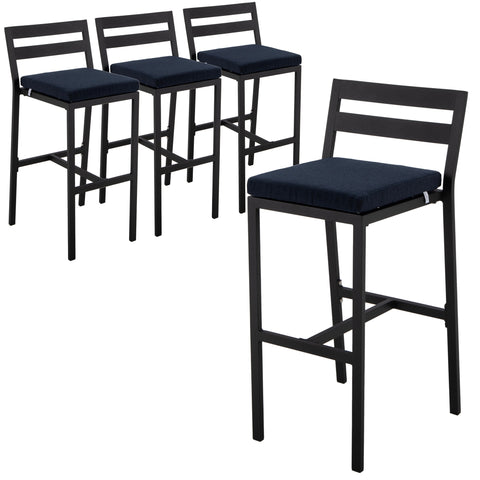 Chelsea Modern Patio Bar Chair in Powder-Coated Aluminum with Removable Cushion Set of 4