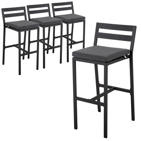 Chelsea Modern Patio Bar Chair in Powder-Coated Aluminum with Removable Cushion Set of 4