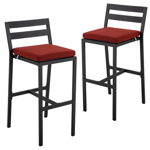 Chelsea Modern Patio Bar Chair in Powder-Coated Aluminum with Removable Cushion Set of 2