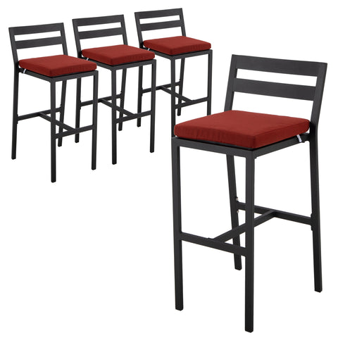 Chelsea Modern Patio Bar Chair in Powder-Coated Aluminum with Removable Cushion Set of 4