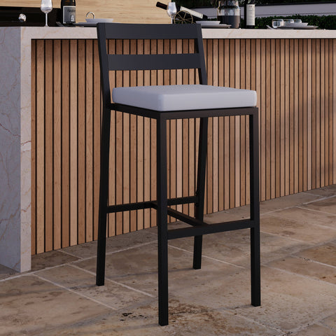 Chelsea Modern Patio Bar Chair in Powder-Coated Aluminum with Removable Cushion Set of 2