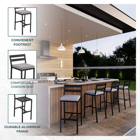 Chelsea Modern Patio Bar Chair in Powder-Coated Aluminum with Removable Cushion Set of 4