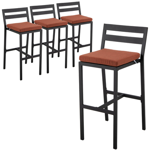 Chelsea Modern Patio Bar Chair in Powder-Coated Aluminum with Removable Cushion Set of 4