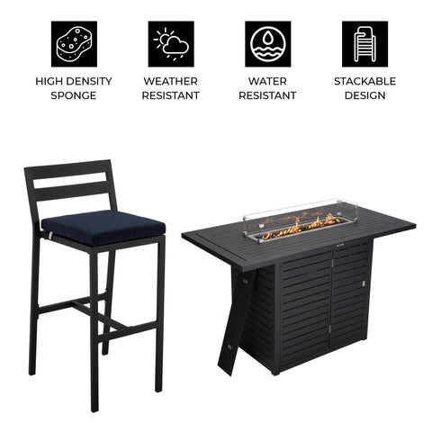 Chelsea 7-Piece Patio Bar Set: Aluminum Fire Pit Table with Tank Holder & 6 Barstools with Cushions