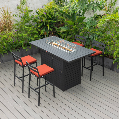 Chelsea 5-Piece Patio Bar Set: Aluminum Fire Pit Table with Tank Holder & 4 Barstools with Cushions