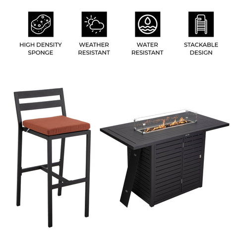 Chelsea 5-Piece Patio Bar Set: Aluminum Fire Pit Table with Tank Holder & 4 Barstools with Cushions