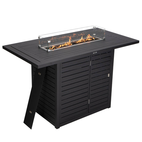 Chelsea Rectangular Aluminum Fire Pit Bar Table with Lid Glass Guard and Tank Holder