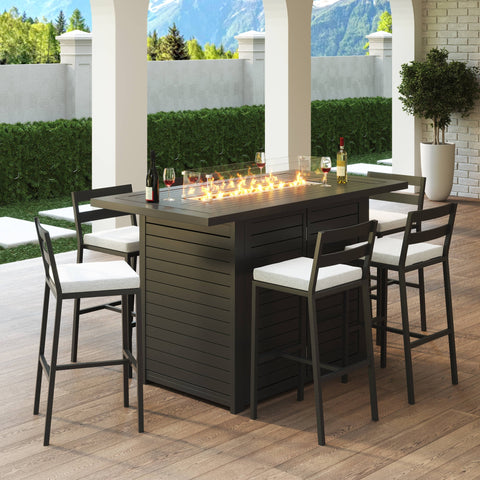 Chelsea Rectangular Aluminum Fire Pit Bar Table with Lid Glass Guard and Tank Holder