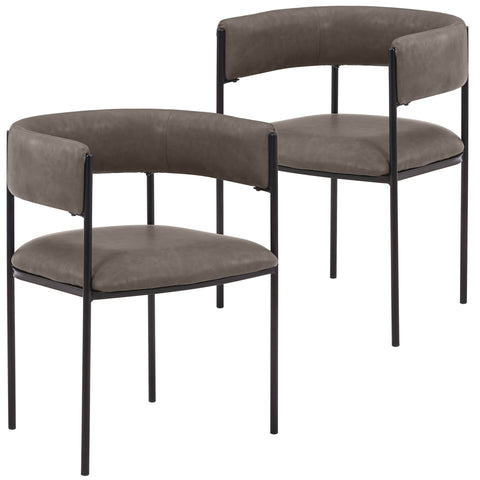 Cyril Dining Chair in Leather/Velvet with Open Back Design and Powder-Coated Iron Frame Set of 2