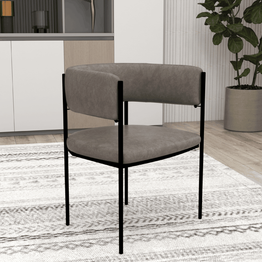 Cyril Dining Chair in Leather or Velvet with Open Back Design and Powder-Coated Iron Frame