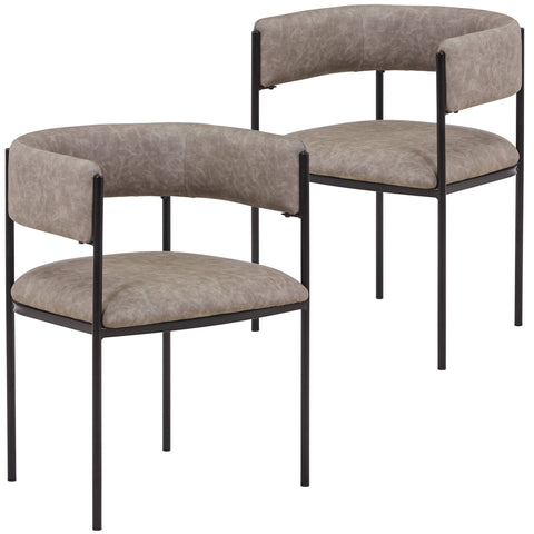 Cyril Dining Chair in Leather/Velvet with Open Back Design and Powder-Coated Iron Frame Set of 2