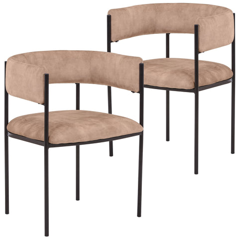 Cyril Dining Chair in Leather/Velvet with Open Back Design and Powder-Coated Iron Frame Set of 2