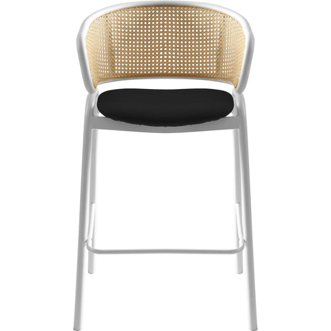 Ervilla Wicker Bar Stool with Leather Seat and White Stainless Steel Frame