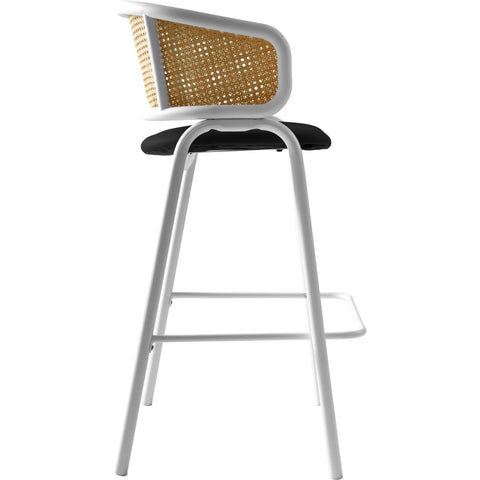 Ervilla Wicker Bar Stool with Leather Seat and White Stainless Steel Frame