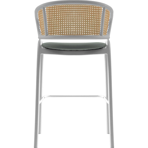 Ervilla Wicker Bar Stool with Leather Seat and White Stainless Steel Frame