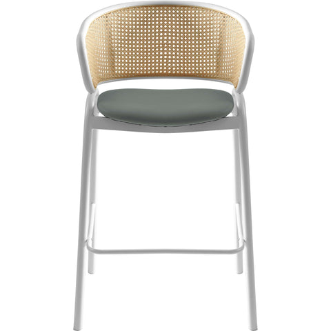 Ervilla Wicker Bar Stool with Leather Seat and White Stainless Steel Frame