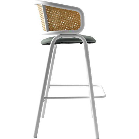 Ervilla Wicker Bar Stool with Leather Seat and White Stainless Steel Frame