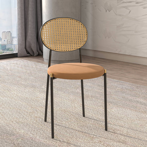 Euston Modern Wicker Dining Chair with Round Velvet Seat Set of 4